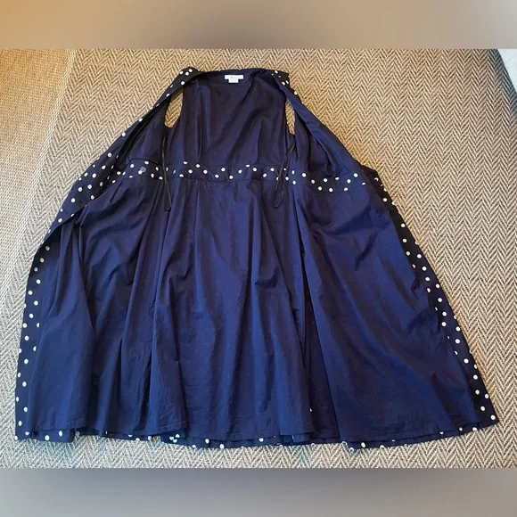 Boden women’s 10P Arwen Wrap Linen-Blend Midi Dress in Navy Polka Dot - Picture 9 of 13